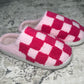 Pink Checkered Plush Slippers