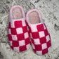 Pink Checkered Plush Slippers