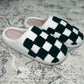Black Checkered Plush Slippers