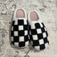 Black Checkered Plush Slippers