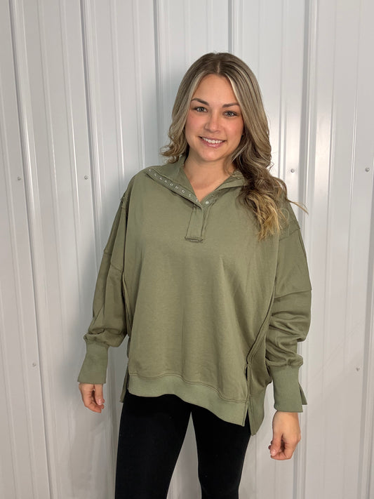 Tamika Lightweight Henley Sweatshirt - Oversized