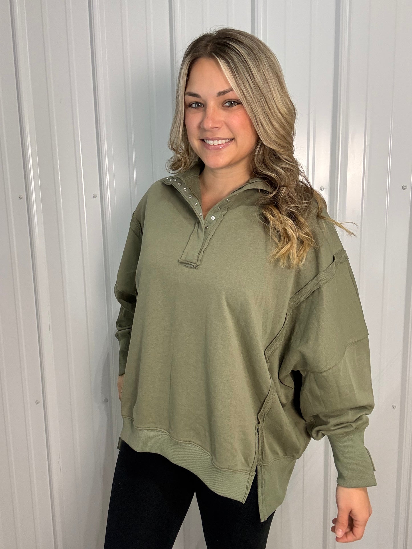 Tamika Lightweight Henley Sweatshirt - Oversized