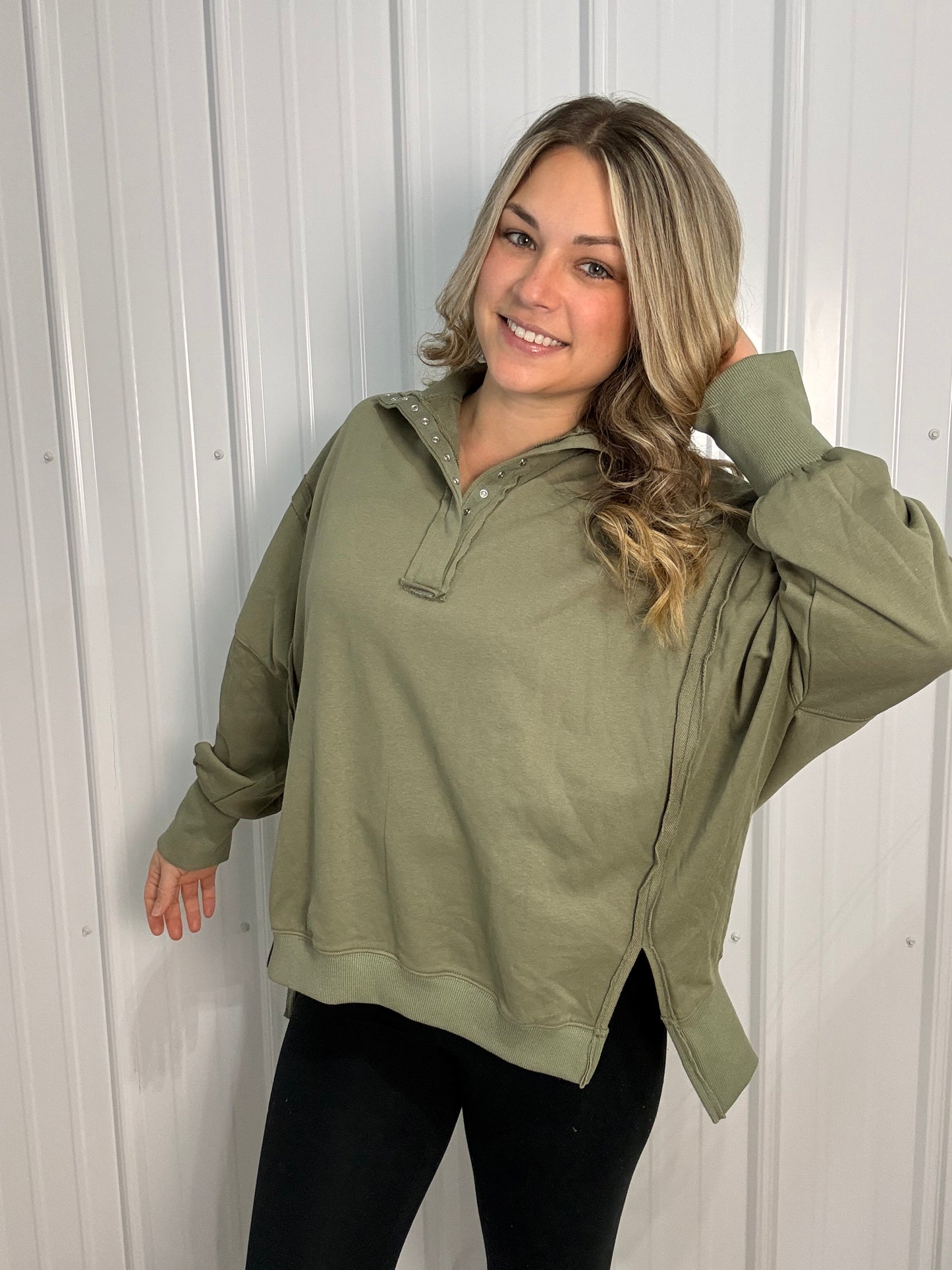 Tamika Lightweight Henley Sweatshirt - Oversized