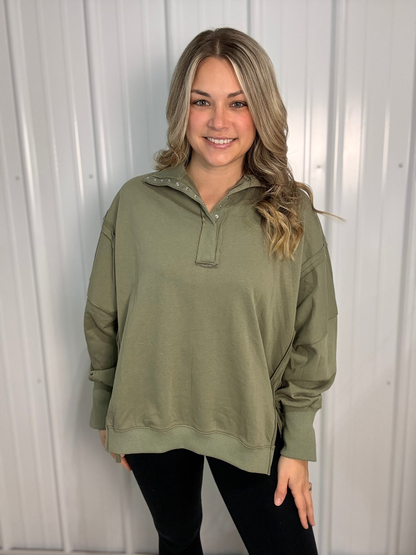 Tamika Lightweight Henley Sweatshirt - Oversized