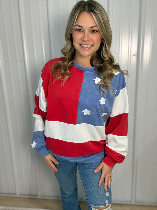 Americana Mineral Washed Flag Sweatshirt - Oversized