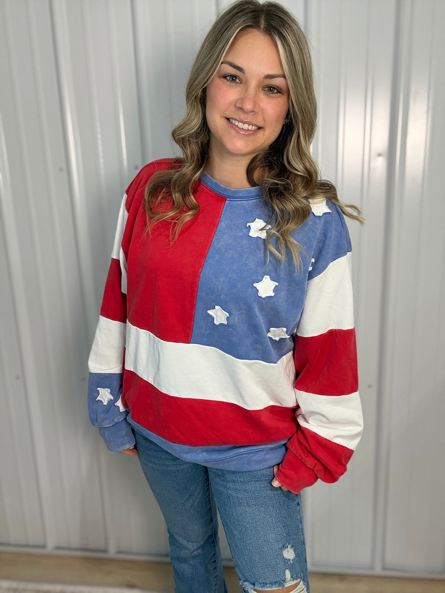 Americana Mineral Washed Flag Sweatshirt - Oversized