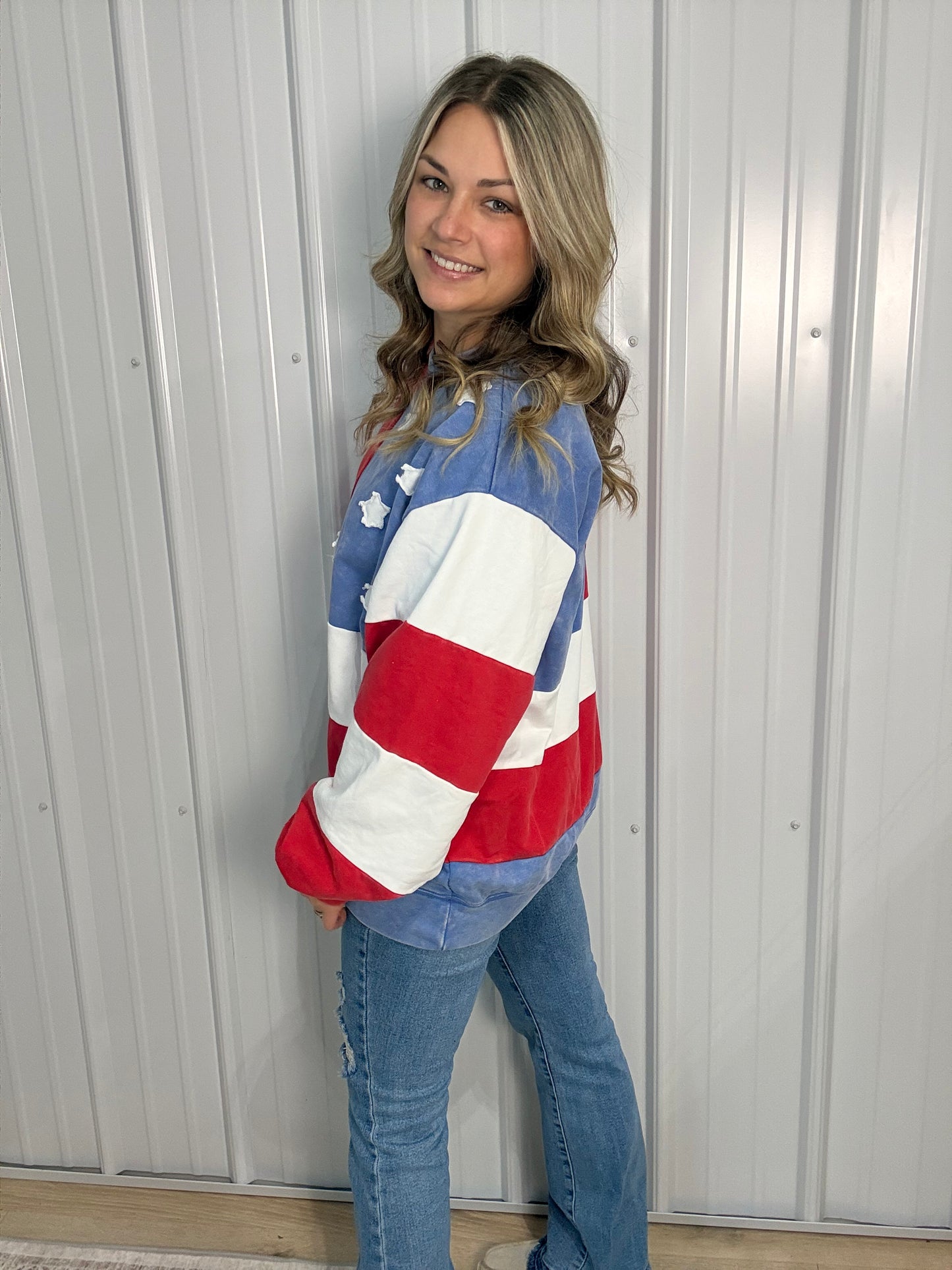 Americana Mineral Washed Flag Sweatshirt - Oversized