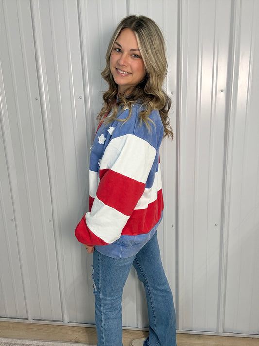 Americana Mineral Washed Flag Sweatshirt - Oversized