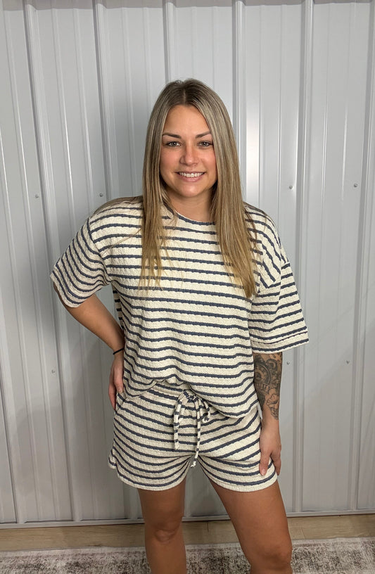Denim Stripe Short Sleeve Set