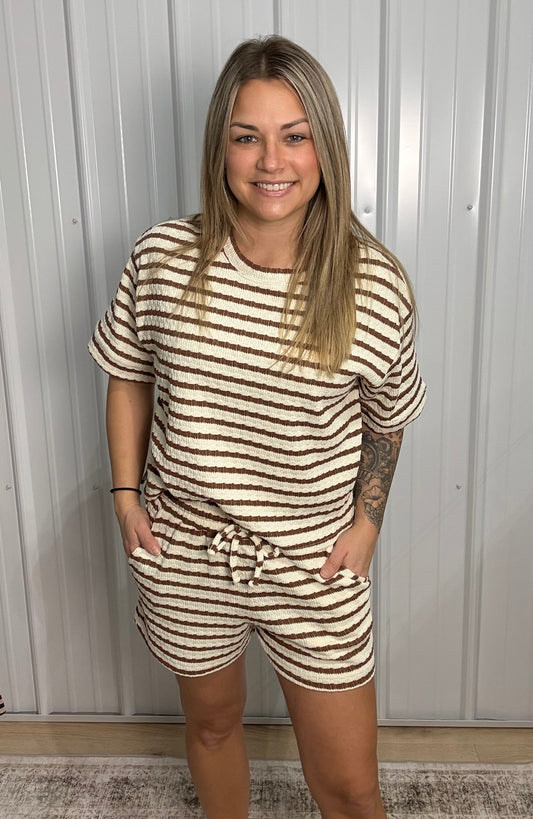 Brown Stripe Short Sleeve Set
