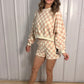 Beige Checkered Print Crewneck Crop Set