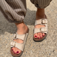 Retro Buckle Faux Suede Sandals