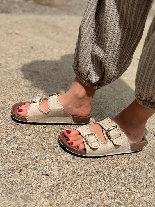 Retro Buckle Faux Suede Sandals