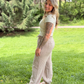 Bow Stripe Textured Woven Pants