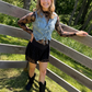 Floral Washed Denim Tie Vest