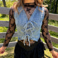 Floral Washed Denim Tie Vest