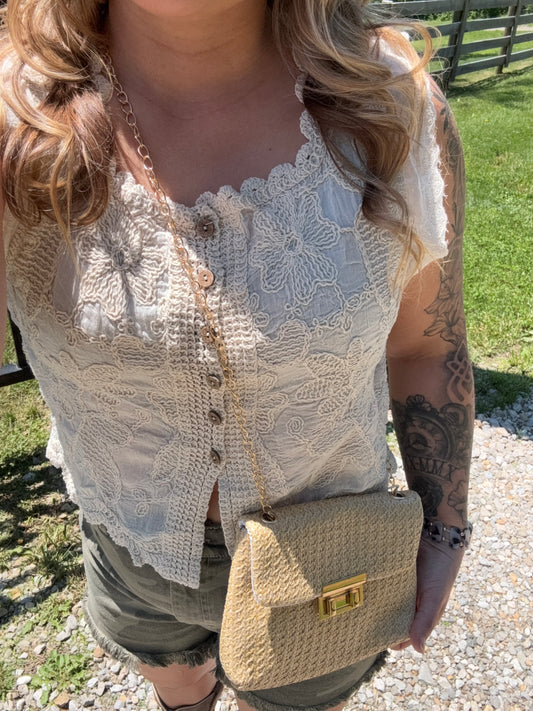 Woven Chain Strap Shoulder Bag