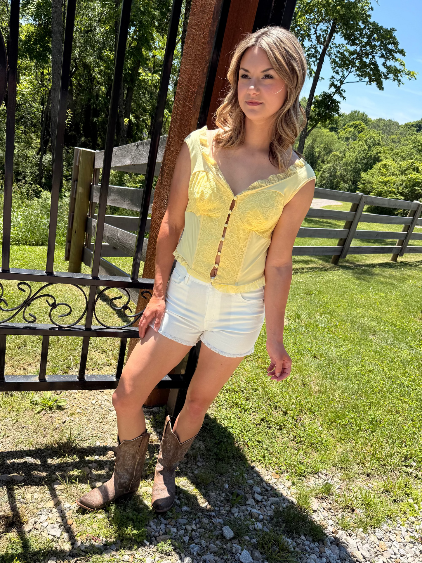 Ladies Lace Ruffle Trim Corset Top