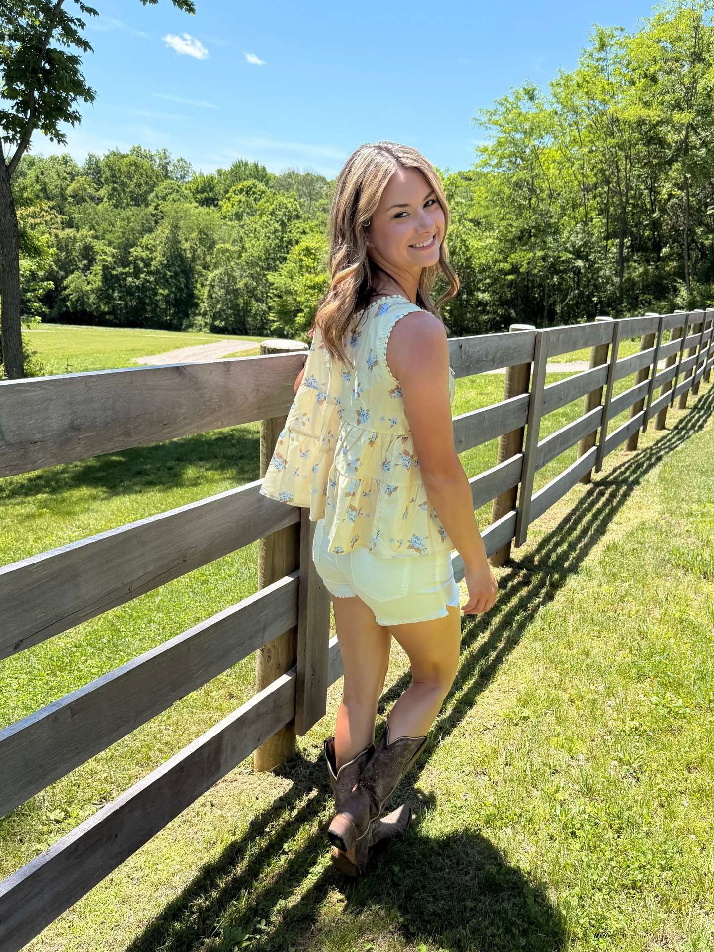 Ladies Boho Floral Print Tie Front Scoop Neck Sleeveless Top