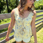 Ladies Boho Floral Print Tie Front Scoop Neck Sleeveless Top