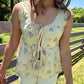 Ladies Boho Floral Print Tie Front Scoop Neck Sleeveless Top