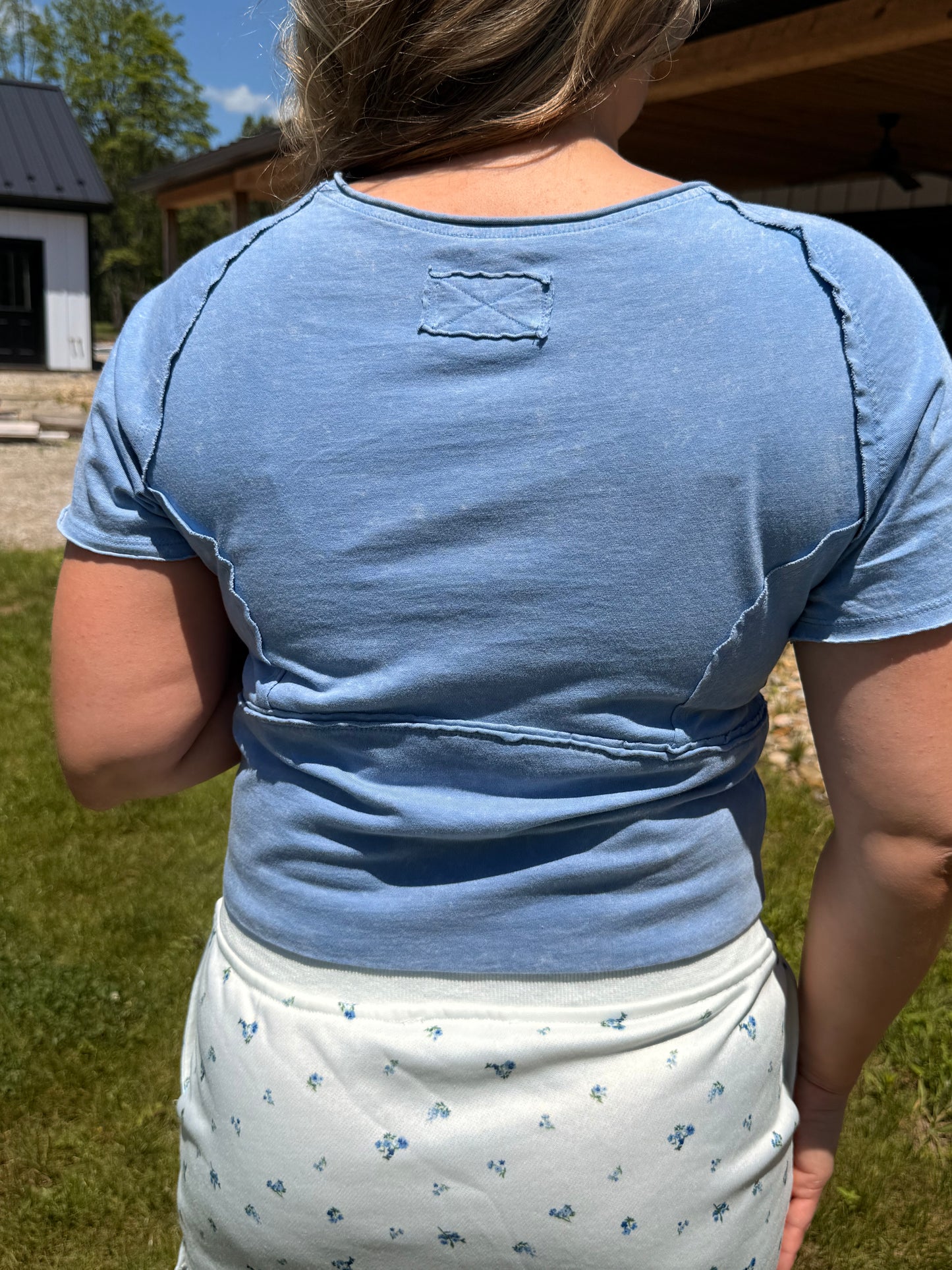 Mineral Washed Casual Crop Top: DENIM
