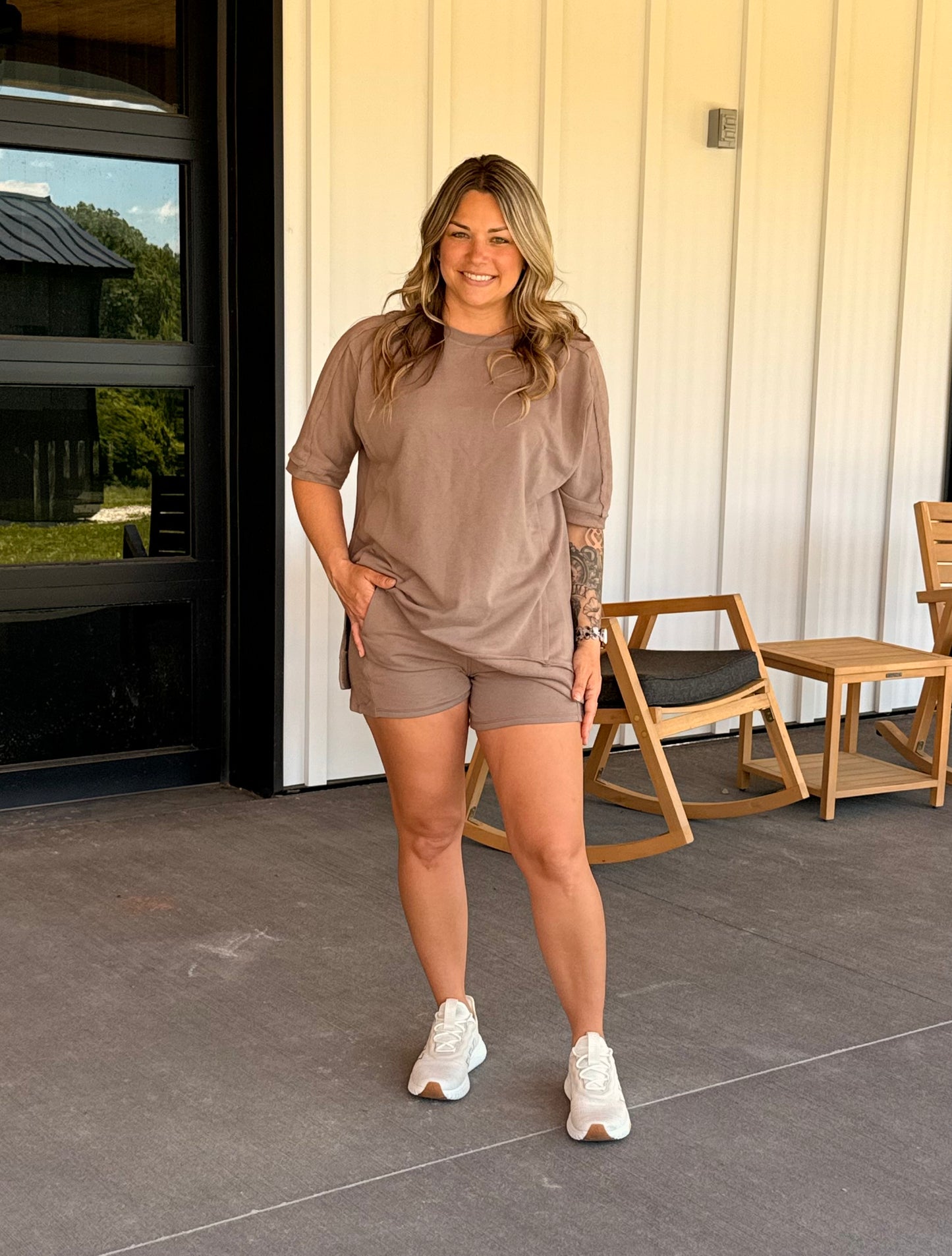 French Terry Dolman Sleeve Set - Taupe