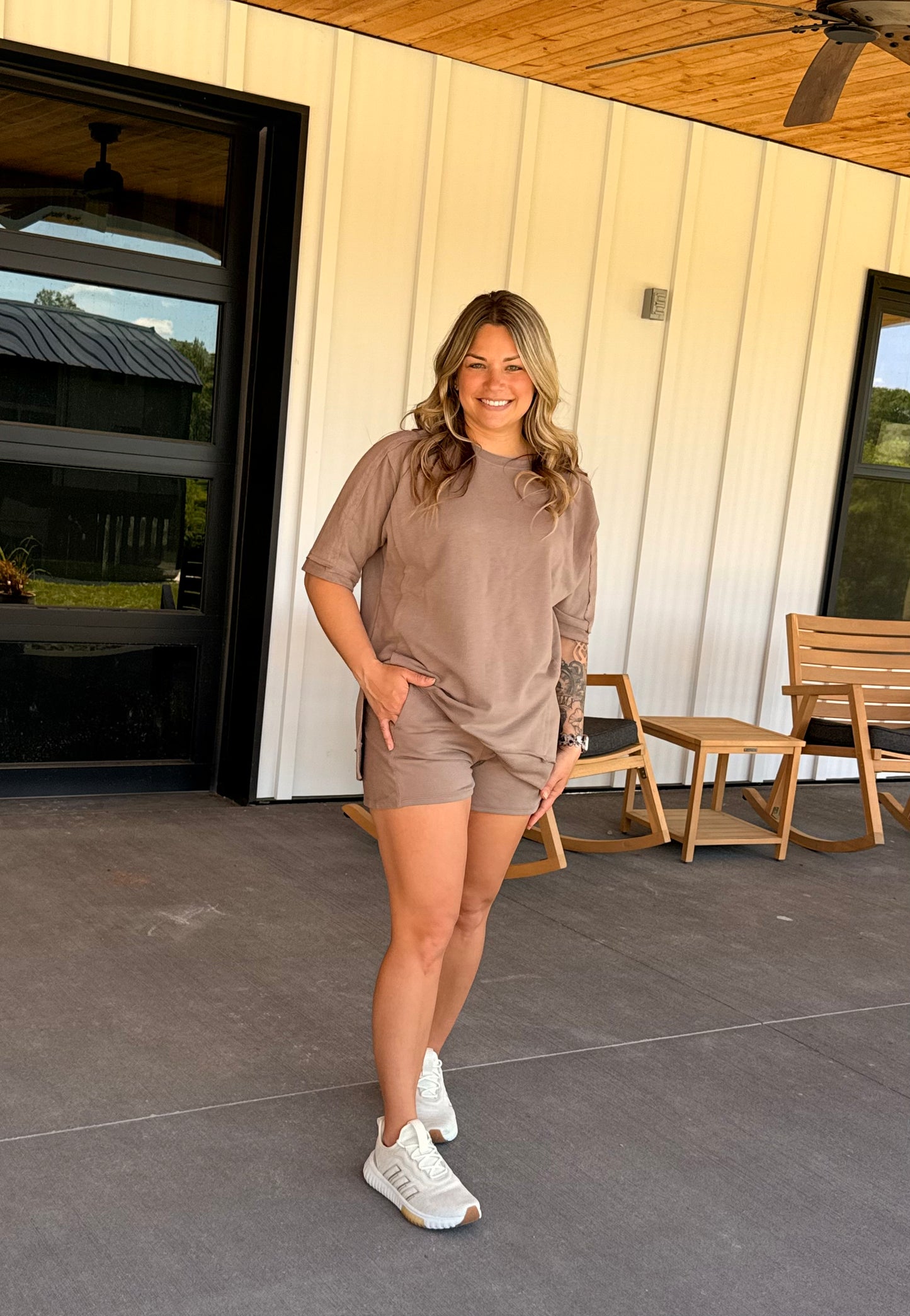 French Terry Dolman Sleeve Set - Taupe