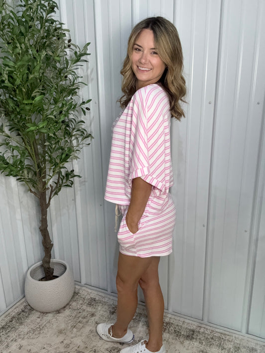 Striped Terry Cloth Set - Pink