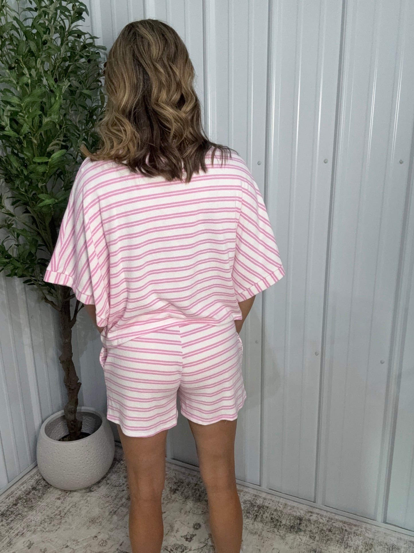 Striped Terry Cloth Set - Pink