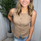 Texture Knit Button Tank - Taupe