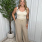 Pinstriped Linen Wide Leg Pants - Khaki