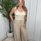 Pinstriped Linen Wide Leg Pants - Khaki