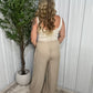 Pinstriped Linen Wide Leg Pants - Khaki