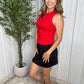 Sleeveless Rib Knit Top - RED