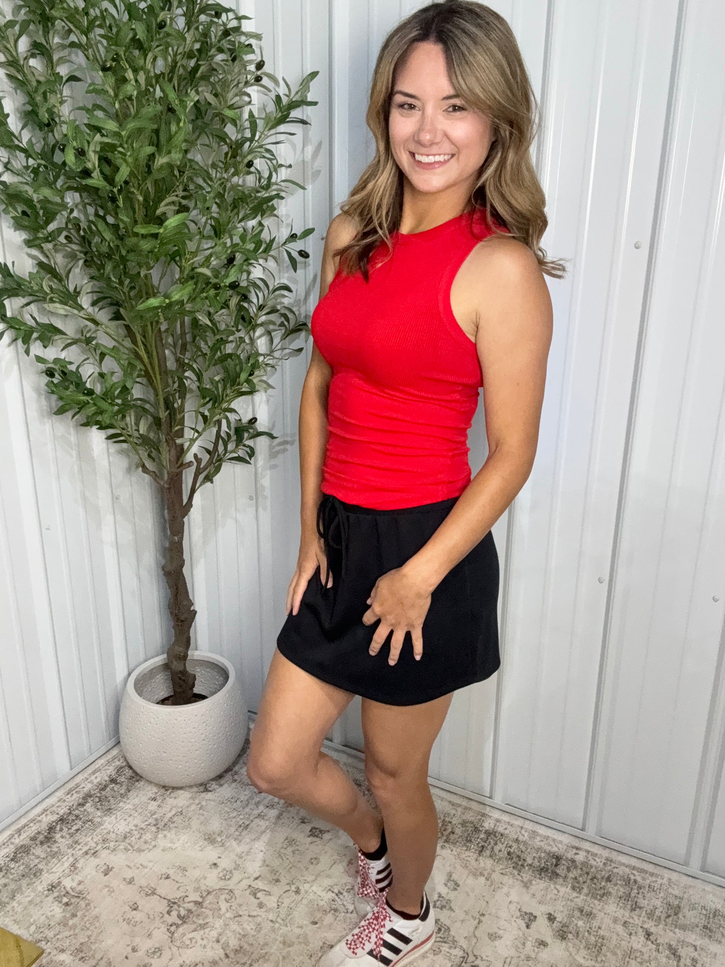 Sleeveless Rib Knit Top - RED