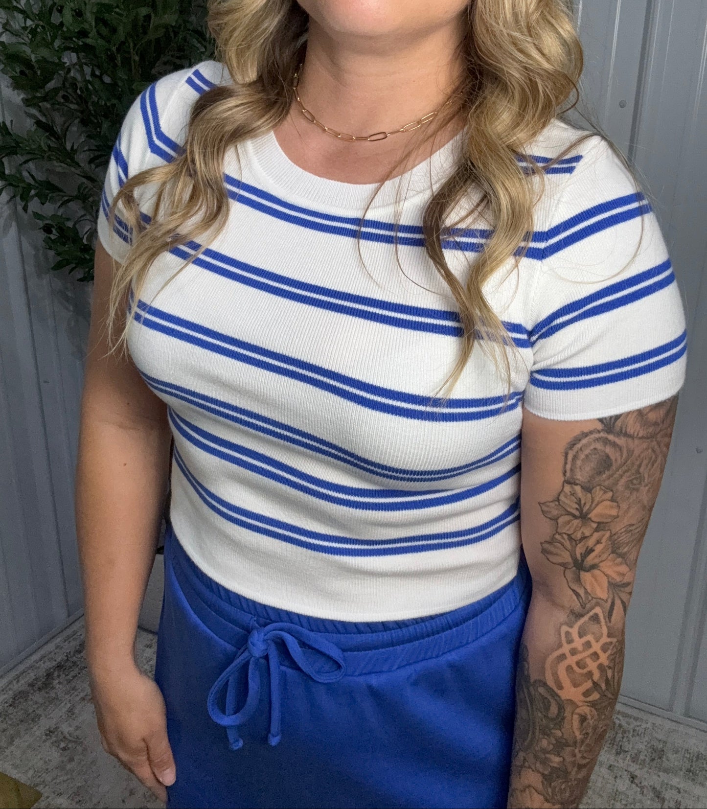 Short Sleeve Striped Sweater