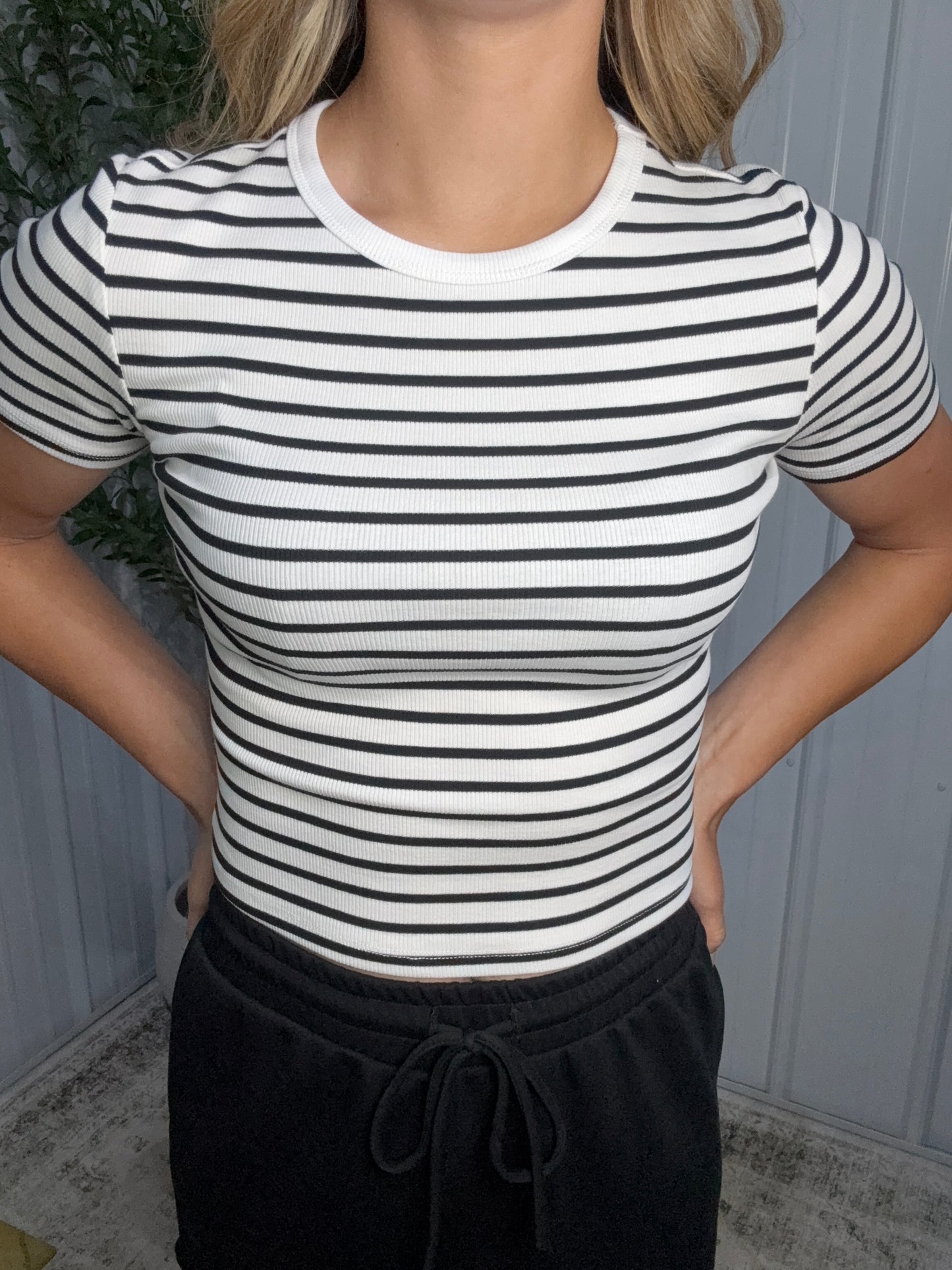Stripe Cotton Rib Top - blk/wht