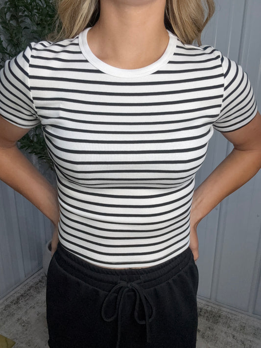 Stripe Cotton Rib Top - blk/wht