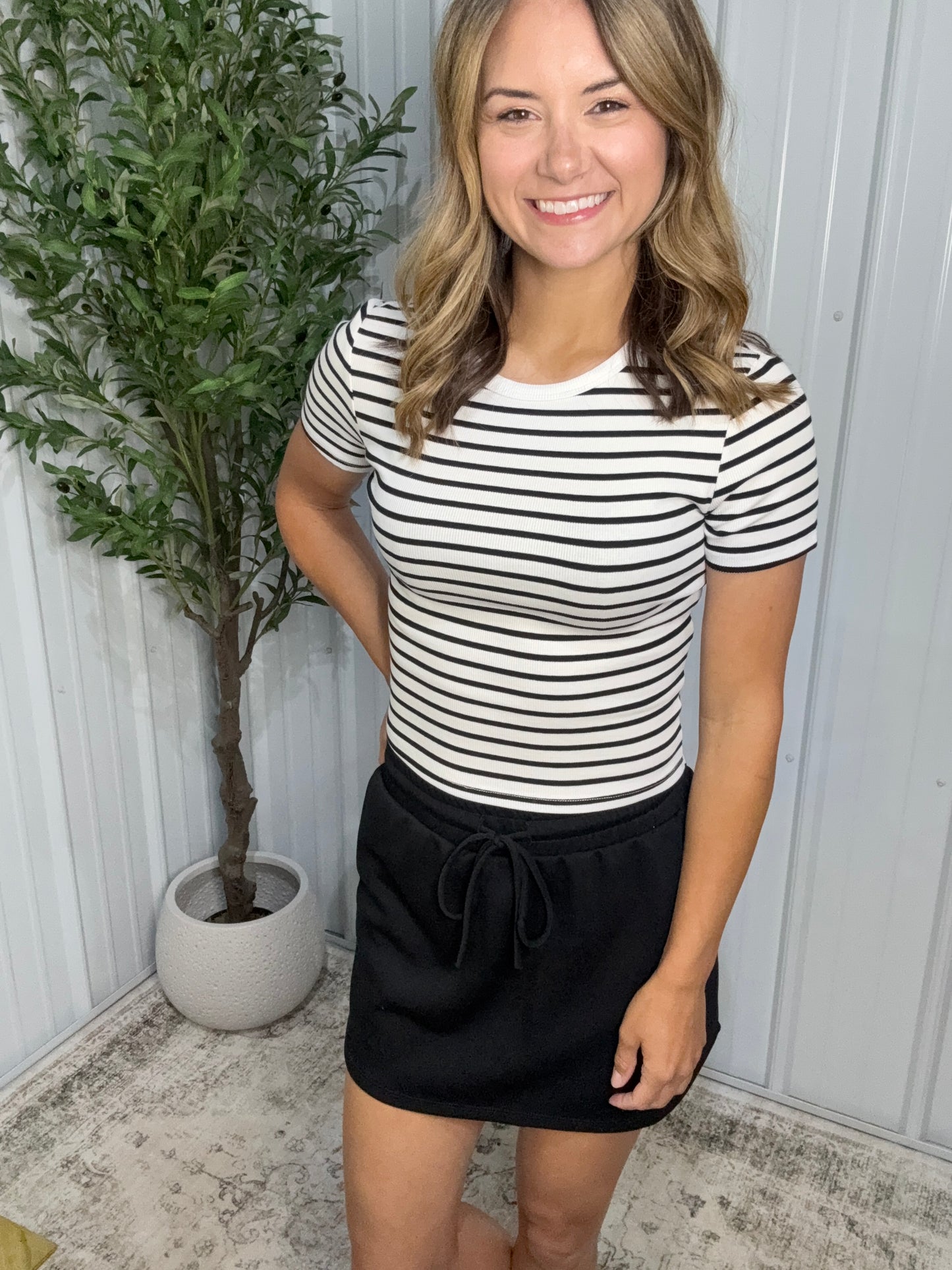 Stripe Cotton Rib Top - blk/wht
