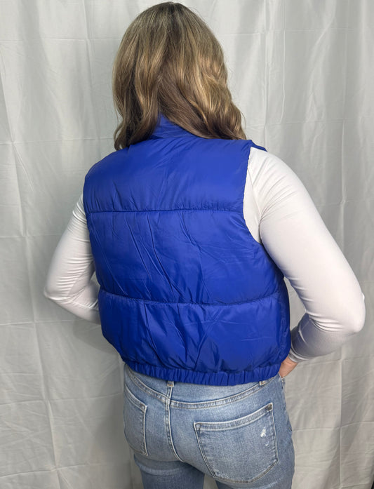 High Neck Faux Down Puffer Vest - MARINE