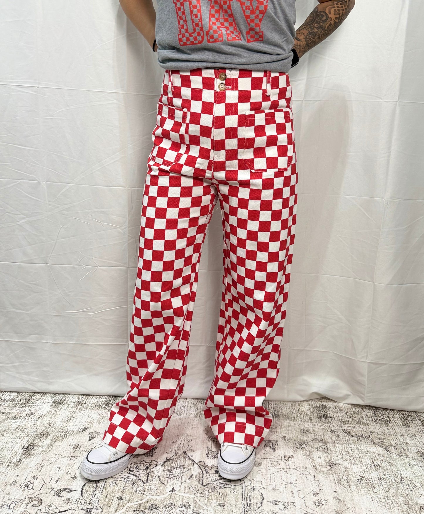 Demi Checkered Bottoms - RED