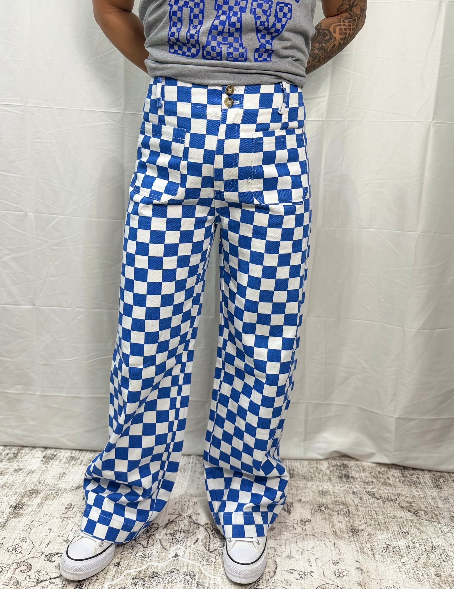 Demi Checkered Bottoms - BLUE