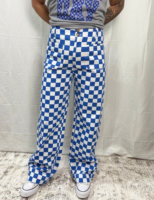 Demi Checkered Bottoms - BLUE