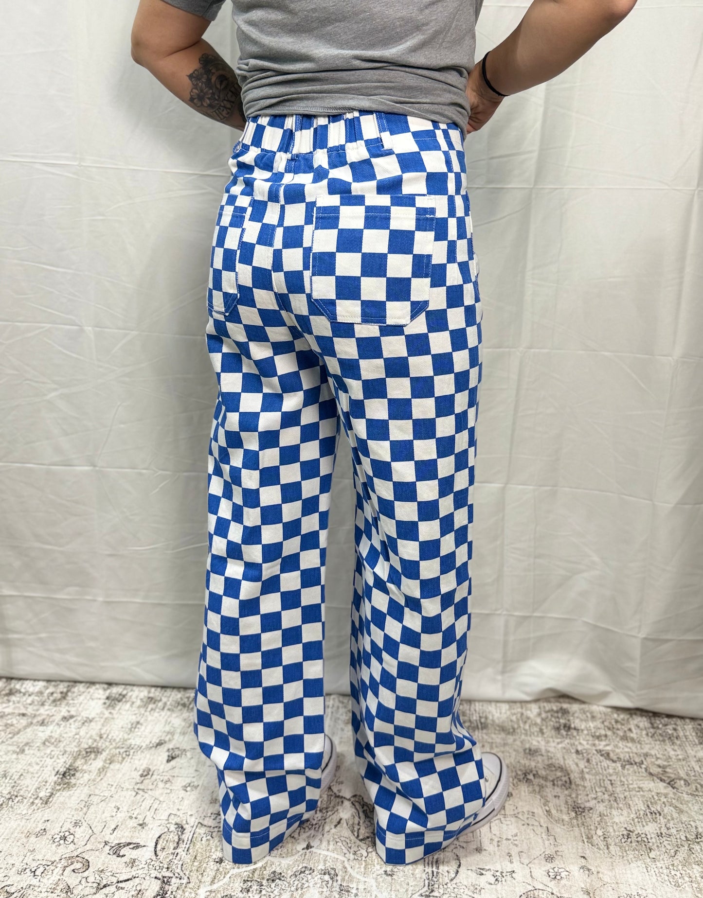 Demi Checkered Bottoms - BLUE