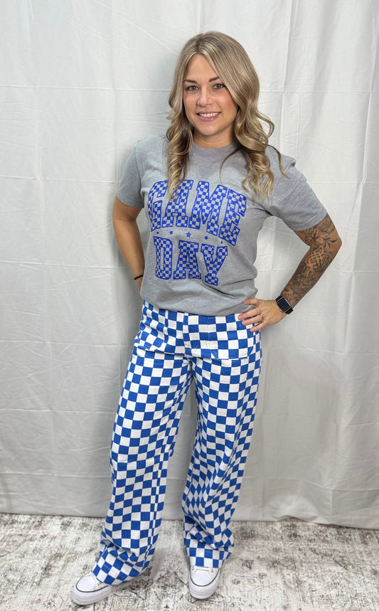 Demi Checkered Bottoms - BLUE