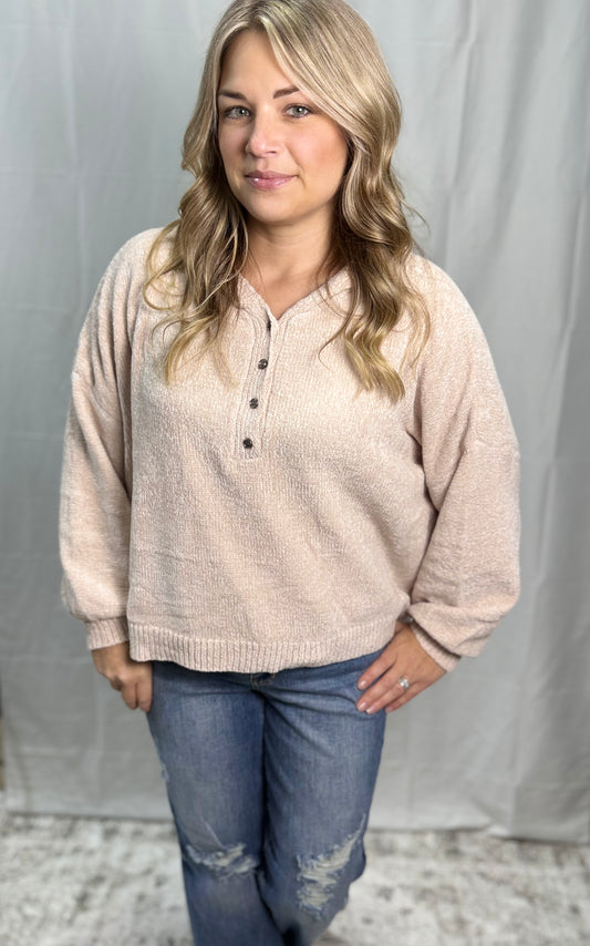 Oversized Button-Up Knit Sweater - BLUSH