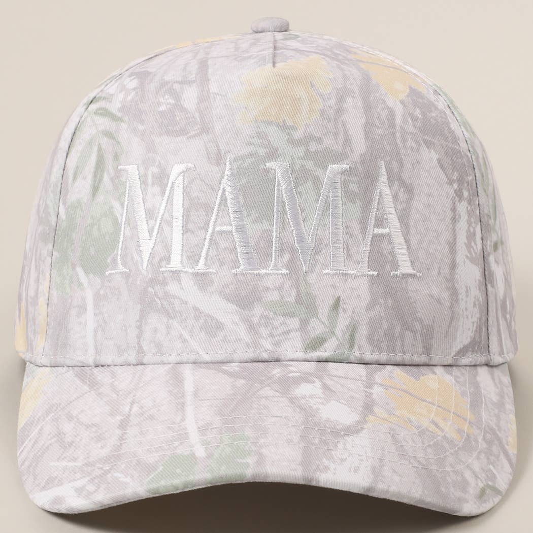MAMA Letter Embroidery Nature Camo Trucker Hat: BEIGE CAMO