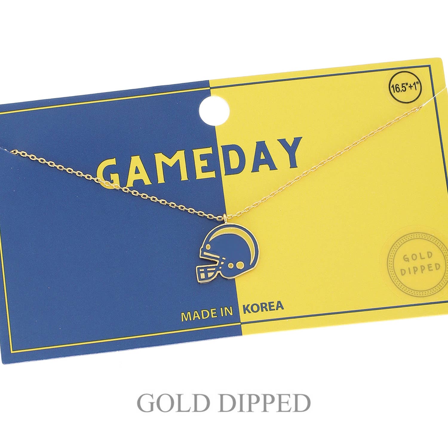 Game Day Football Helmet Gold Plated Necklace : Blue & Yellow