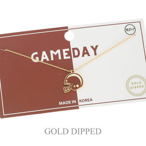 Game Day Football Helmet Gold Plated Necklace : Burgundy & White